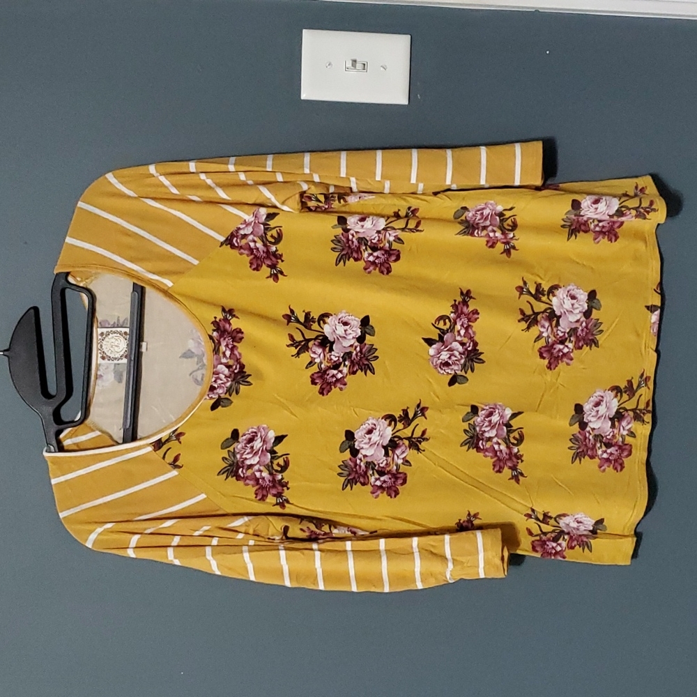 Trueself Yellow Floral 3/4th Sleeves T-shirt